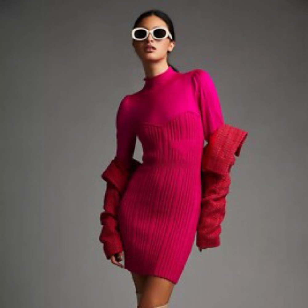 Anthropologie hot pink Long Sleeve sweater Dress multiple sizes